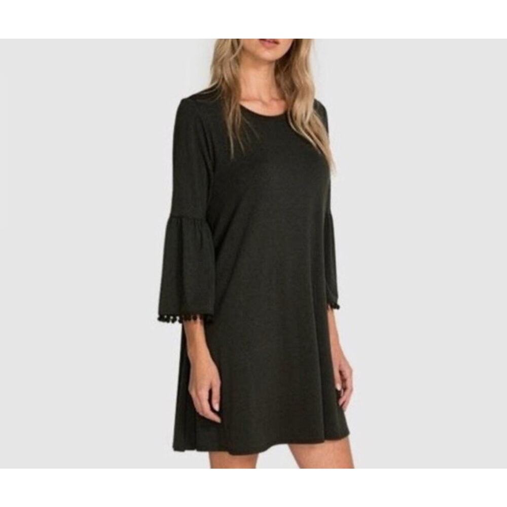 Johnny Was Calmé Flute Sleeve Swing Dress Black Size Small Bamboo Blend